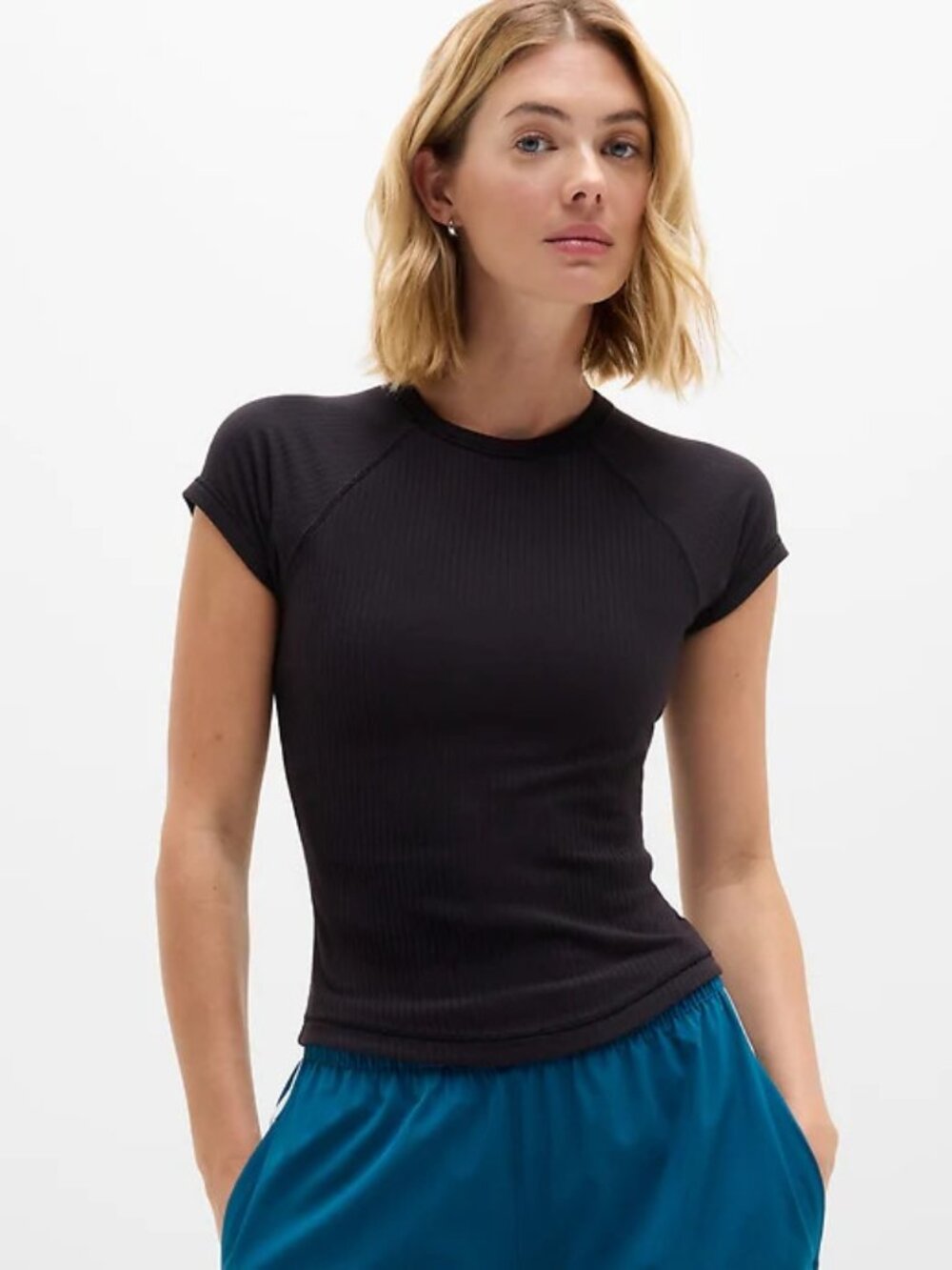 Athleta Black Perfect Rib Short Sleeve Tee